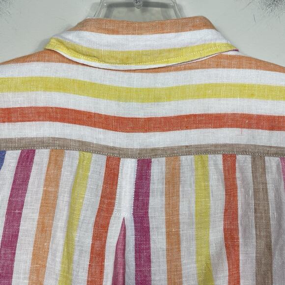 TALBOTS 100% Linen Boyfriend Shirt Petite Size LP Colorful Rockport Stripe - Picture 9 of 10